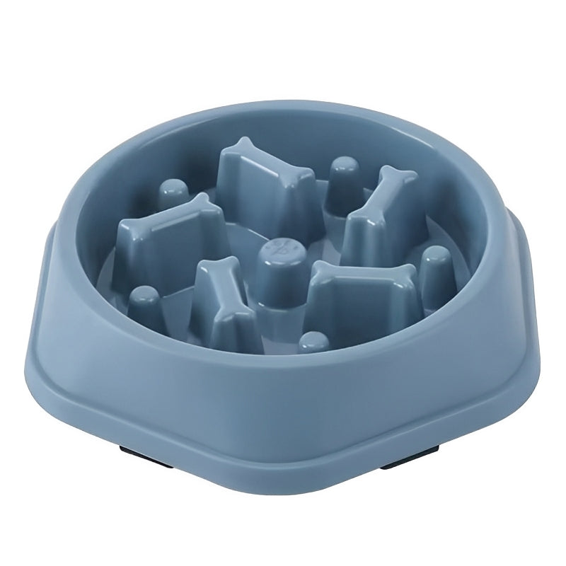 Blue slow feeder dog bowl on a white background
